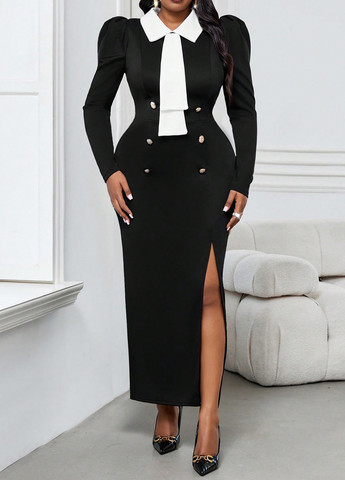 Чорно-білий вечірня сукня футляр SHEIN колор блок