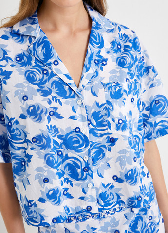 Голубой кэжуал рубашка с цветами KOTON