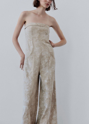 Комбинезон Zara комбинезон-брюки тай-дай бежевый кэжуал лен