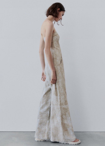 Комбинезон Zara комбинезон-брюки тай-дай бежевый кэжуал лен