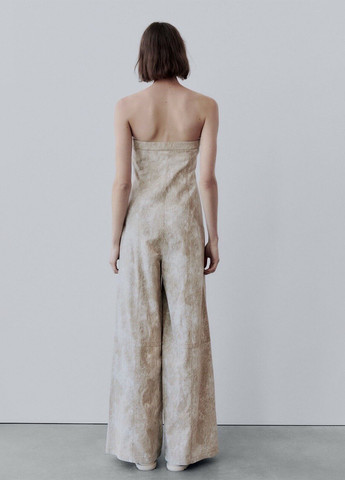 Комбинезон Zara комбинезон-брюки тай-дай бежевый кэжуал лен