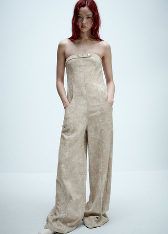 Комбинезон Zara комбинезон-брюки тай-дай бежевый кэжуал лен