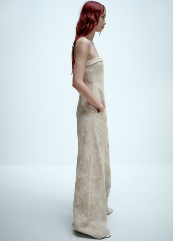 Комбинезон Zara комбинезон-брюки тай-дай бежевый кэжуал лен