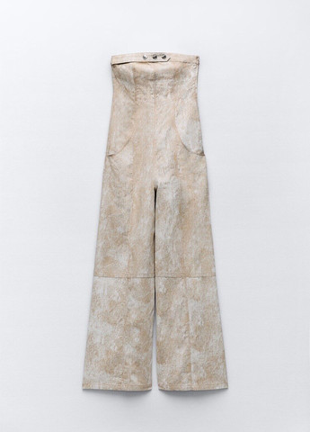 Комбинезон Zara комбинезон-брюки тай-дай бежевый кэжуал лен