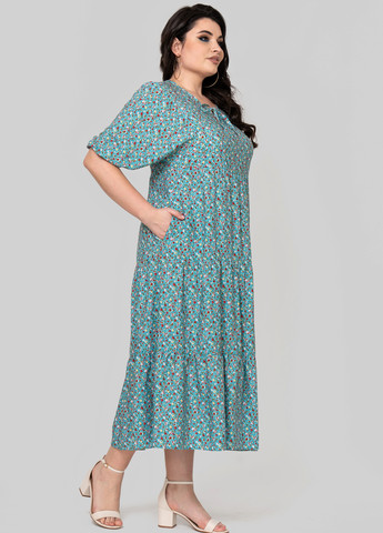 Бирюзовое кэжуал платье а-силуэт A'll Posa с цветочным принтом