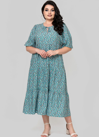Бирюзовое кэжуал платье а-силуэт A'll Posa с цветочным принтом