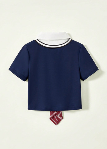 Темно-синяя с надписью блузка SHEIN летняя