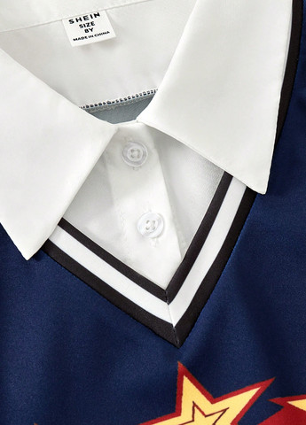 Темно-синяя с надписью блузка SHEIN летняя