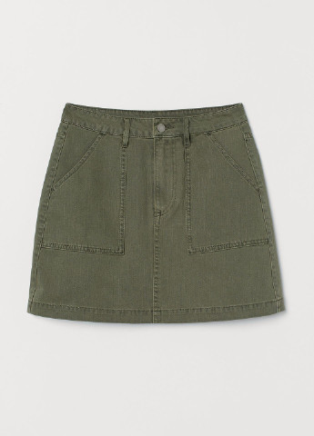 Оливковая (хаки) джинсовая однотонная юбка H&M а-силуэта (трапеция)
