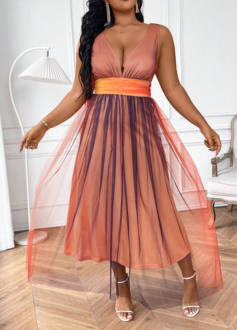 Комбинированное кэжуал, коктейльное платье клеш, с открытой спиной SHEIN колор блок