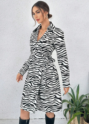 Черно-белое кэжуал платье на запах, рубашка SHEIN зебра