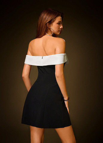 Чорно-білий святковий, коктейльна, вечірня сукня з відкритими плечима, з відкритою спиною SHEIN колор блок