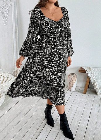 Черное праздничный, вечернее, кэжуал платье с открытой спиной, а-силуэт SHEIN в горошек