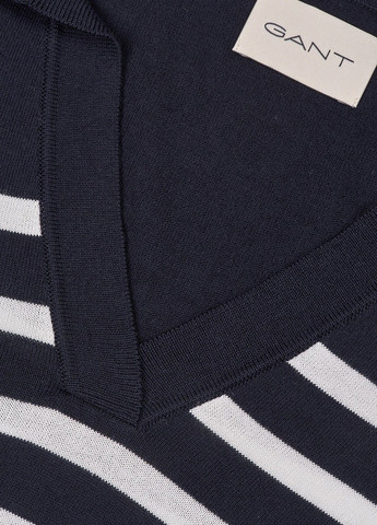 Темно-синяя женская футболка-поло Gant в полоску