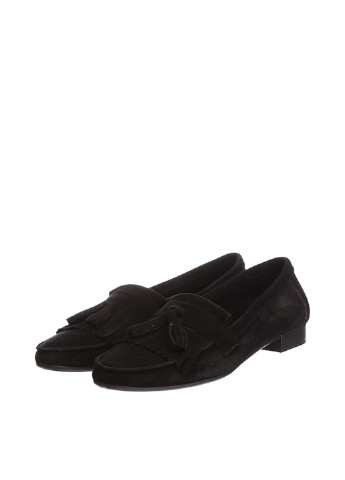 Черные женские кэжуал туфли с бахромой, с кисточками на низком каблуке польские - фото