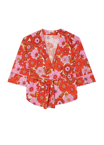 Красная кэжуал рубашка с цветами Stradivarius