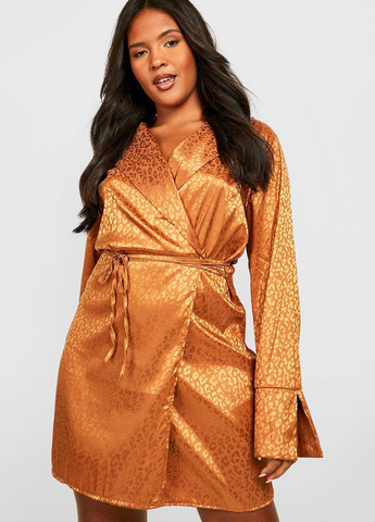 Оранжевое кэжуал платье на запах Boohoo леопардовый