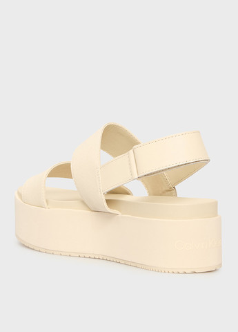 Бежевые босоножки Calvin Klein Jeans на липучке с тиснением, с логотипом