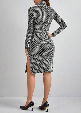 Чорно-білий кежуал сукня сукня-водолазка SHEIN однотонна