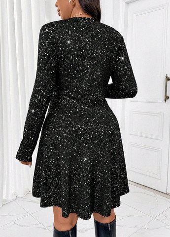 Черное кэжуал платье а-силуэт SHEIN однотонное