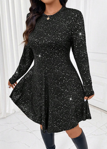 Черное кэжуал платье а-силуэт SHEIN однотонное