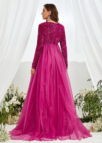 Фуксинова (кольору Фукія) святковий сукня для вагітних а-силует SHEIN однотонна