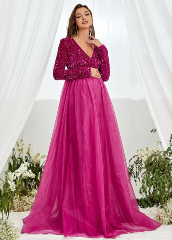 Фуксинова (кольору Фукія) святковий сукня для вагітних а-силует SHEIN однотонна