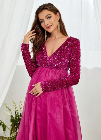 Фуксинова (кольору Фукія) святковий сукня для вагітних а-силует SHEIN однотонна