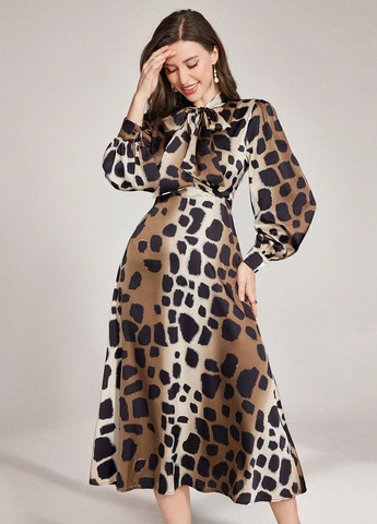 Комбінована вечірня, кежуал сукня кльош SHEIN з тваринним принтом