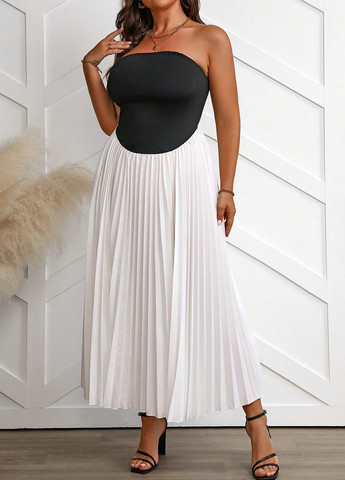 Чорно-білий кежуал сукня плісована SHEIN колор блок