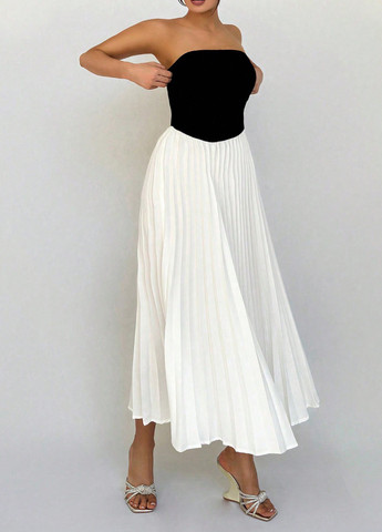 Чорно-білий кежуал сукня плісована SHEIN колор блок