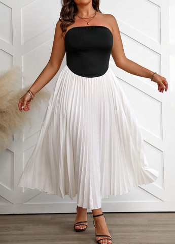 Чорно-білий кежуал сукня плісована SHEIN колор блок