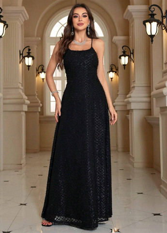 Чорна вечірня сукня а-силует SHEIN однотонна