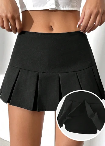 Черная кэжуал однотонная юбка SHEIN плиссе