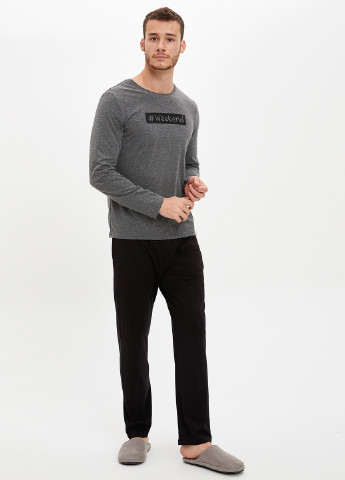 Комплект(реглан, штани) DeFacto лонгслив + брюки темно-сіра домашня поліестер, бавовна, трикотаж
