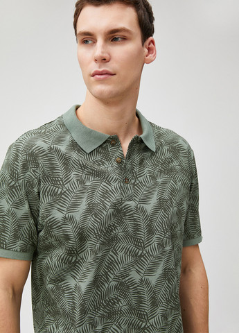Оливковая (хаки) футболка-поло для мужчин KOTON с цветочным принтом