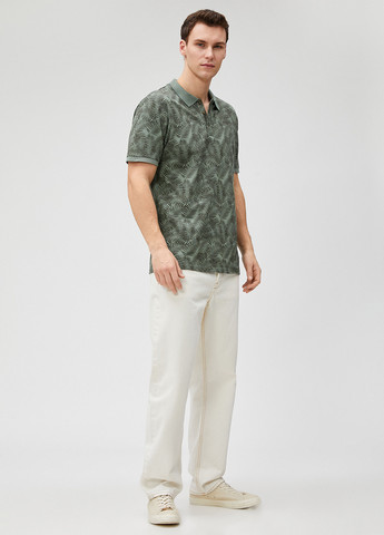 Оливковая (хаки) футболка-поло для мужчин KOTON с цветочным принтом