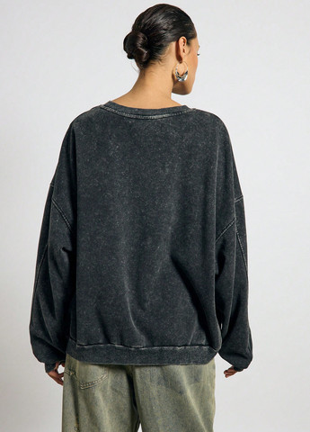 Черный свитшот SHEIN однотонный стразы (332520109)