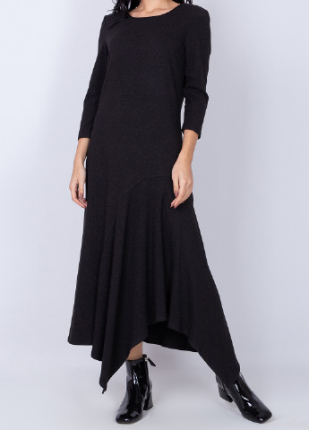 Черное кэжуал платье Seam однотонное