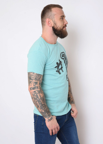 Бирюзовая футболка мужская бирюзового цвета с рисунком Let's Shop