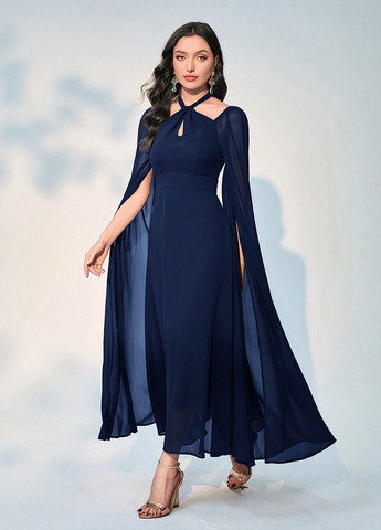 Синя вечірня сукня сукня-кейп SHEIN однотонна