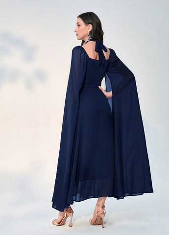 Синя вечірня сукня сукня-кейп SHEIN однотонна