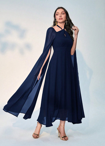 Синя вечірня сукня сукня-кейп SHEIN однотонна