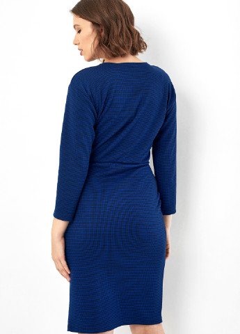 Синее кэжуал платье короткое Evalution с узором пье-де-пуль «гусиная лапка»