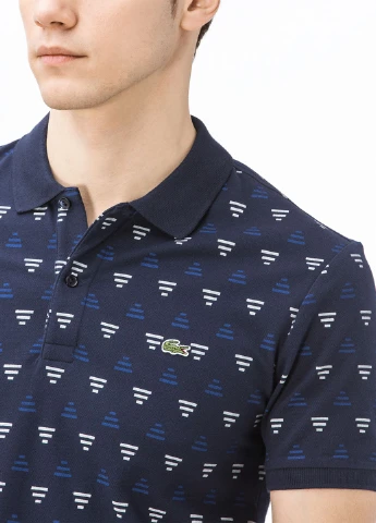 Темно-синяя футболка-поло для мужчин Lacoste с геометрическим узором