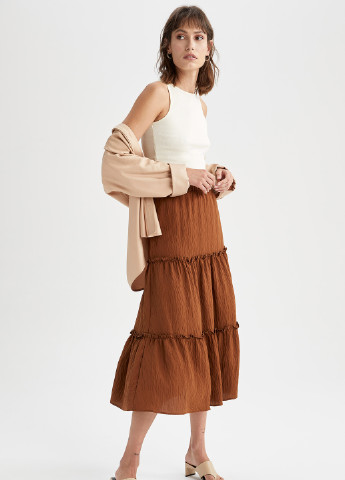 Светло-коричневая кэжуал юбка DeFacto а-силуэта (трапеция)