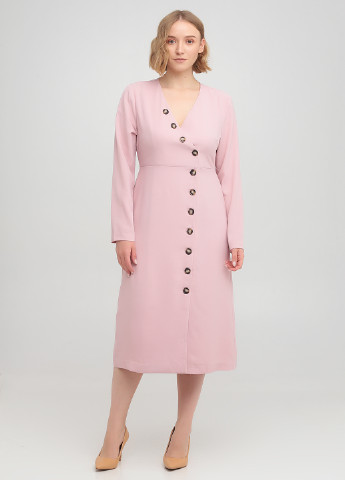 Светло-розовое кэжуал платье на запах Lost Ink однотонное