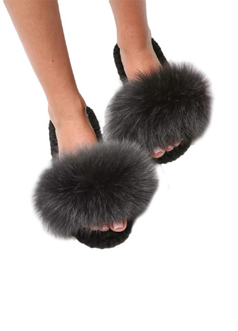 Черные тапочки Family с мехом