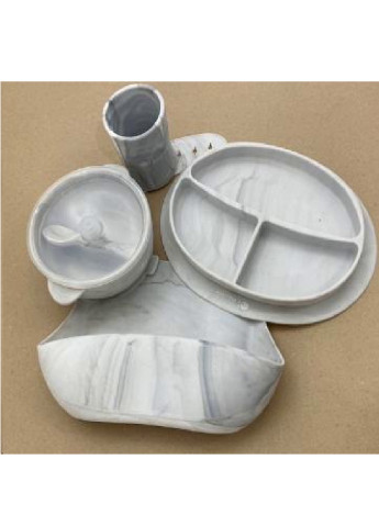 Детский силиконовый набор посуды для детей из пяти предметов (18745236-Т) Мраморный Francesco Marconi (251385123)