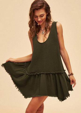 Оливкова (хакі) кежуал сукня кльош SHEIN однотонна